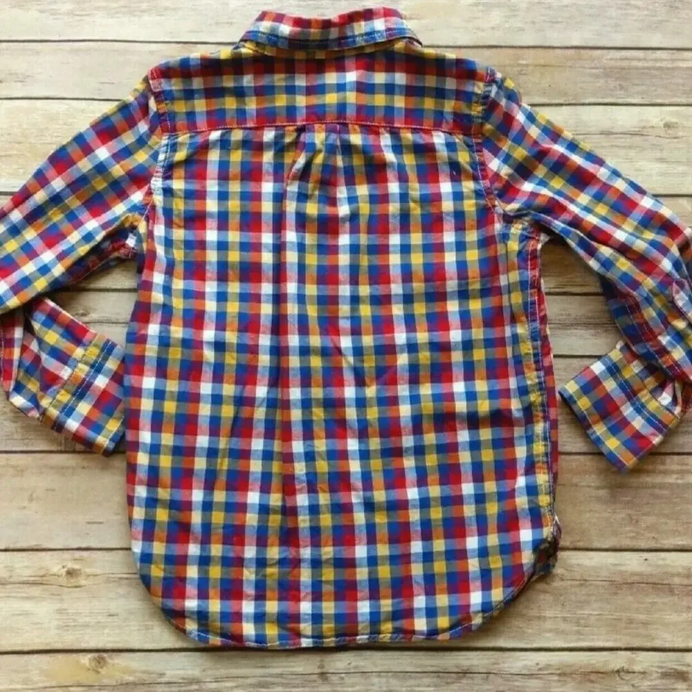 Gap Boys Plaid Button-Down Shirt, Long-Sleeve, Collared, XS (4-5Y)